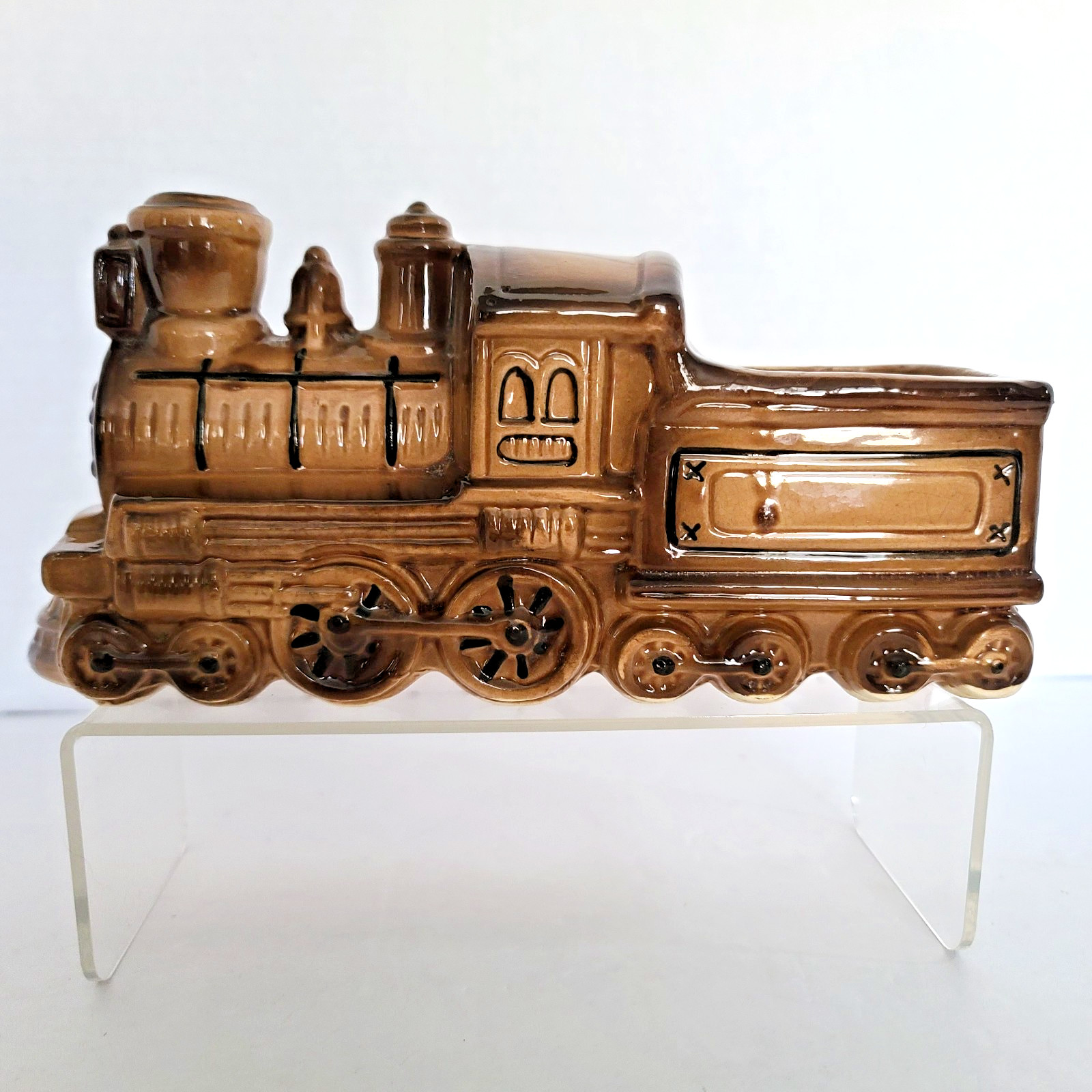 Vintage Locomotive Train Ceramic Planter Engine Mid Century Brown 8\