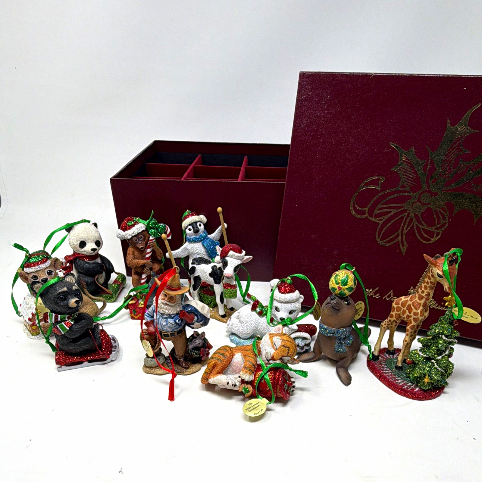 Danbury Mint Baby Animal Ornaments Lot 11 Panda Tiger Giraffe Elephant + Santa