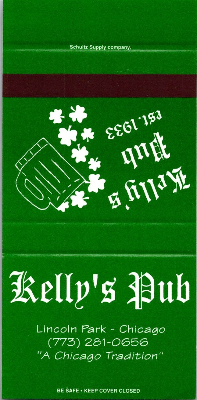 Kelly\'s Pub Est 1933 Lincoln Park Chicago Vintage Matchbook Cover TMM16-10