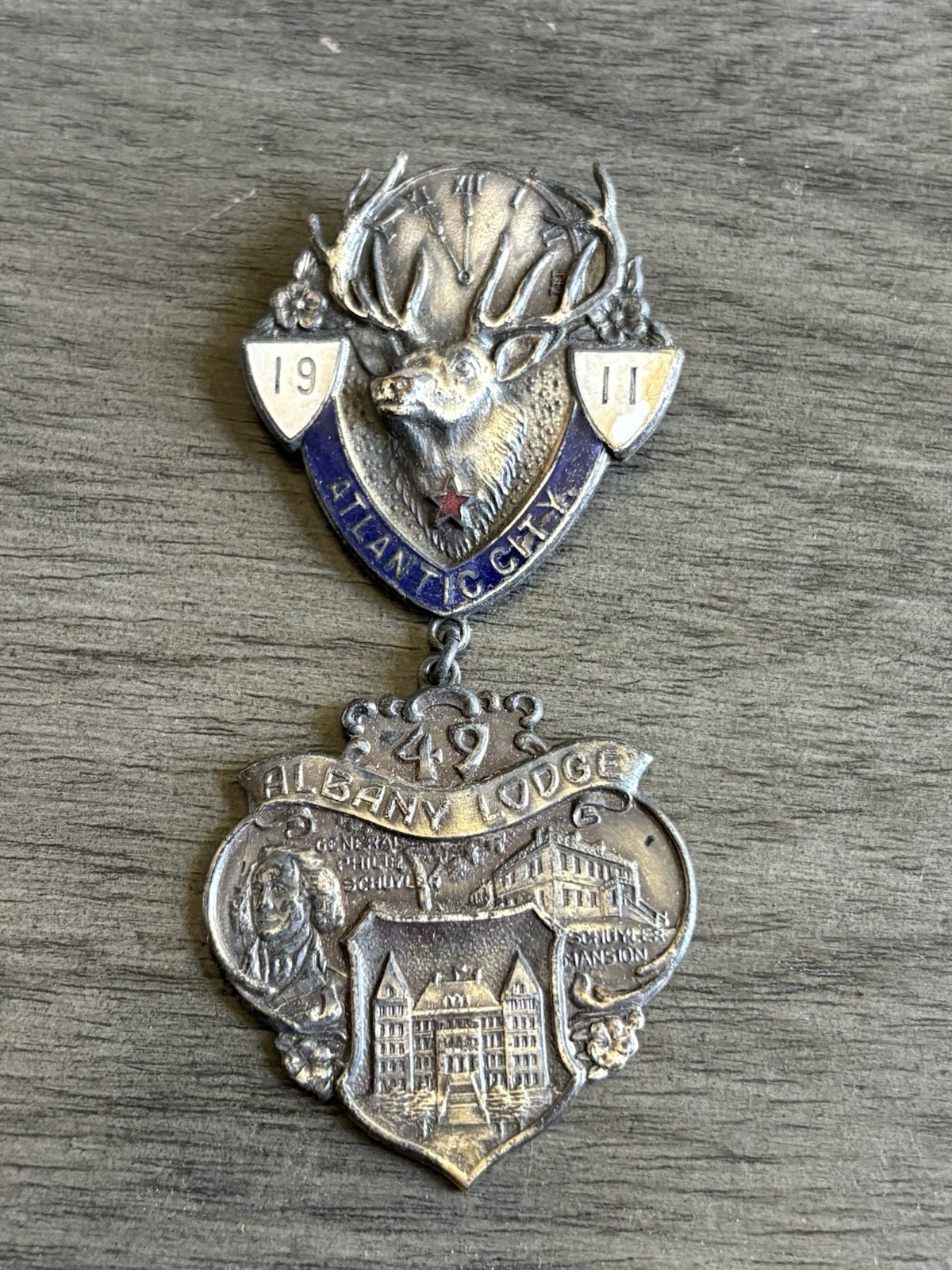 1911 BPOE Elks Atlantic City Grand Reunion Medal Pin Albany Lodge 49 Schuyler