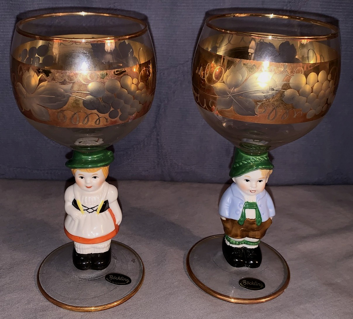 Vintage  Boy & Girl  Goebel Hummel  Bockling  Figural  Wine Glasses