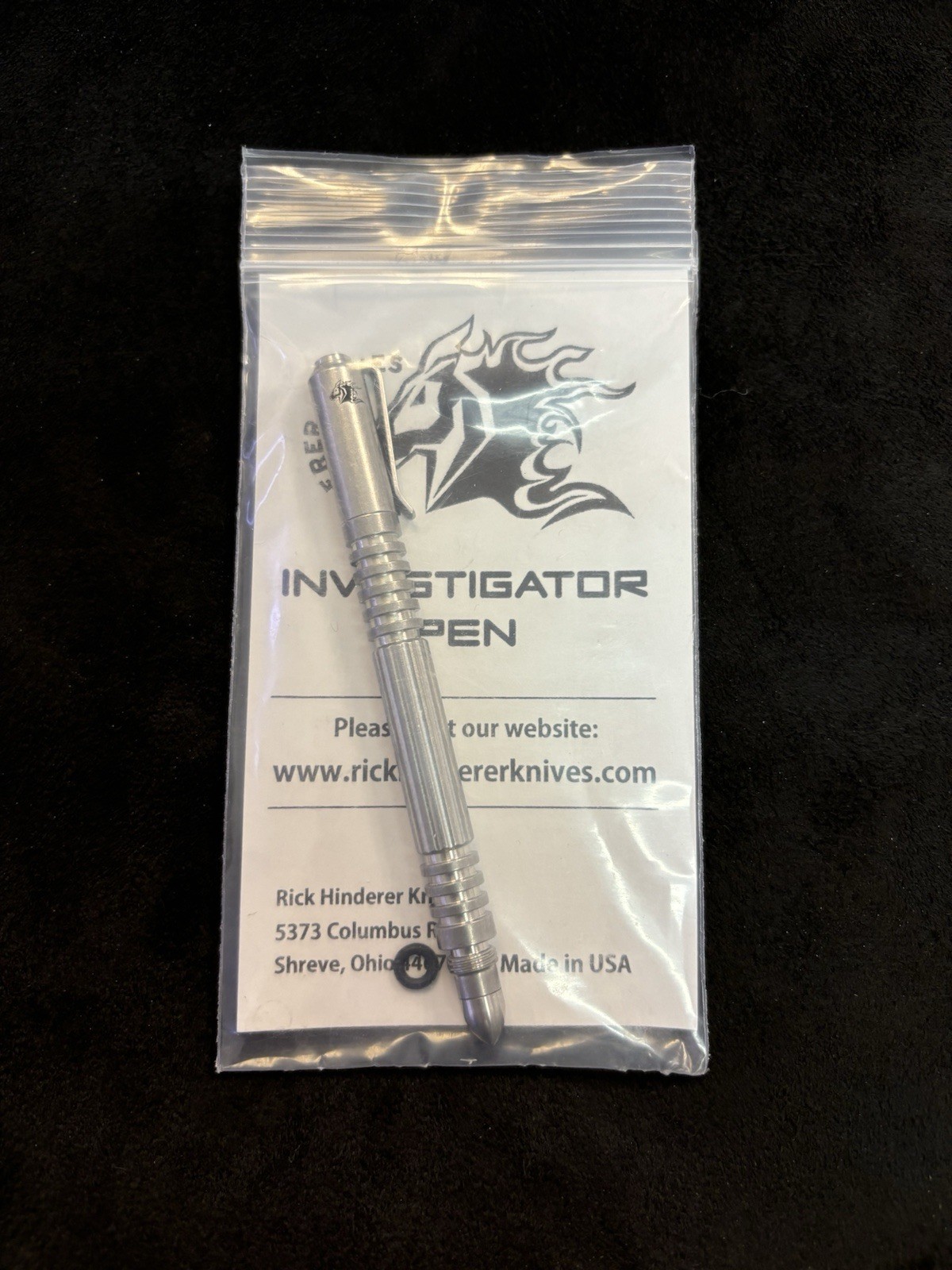 Rick Hinderer Investigator Pen NEW stainless straight flute Yeti Sasquatch etch
