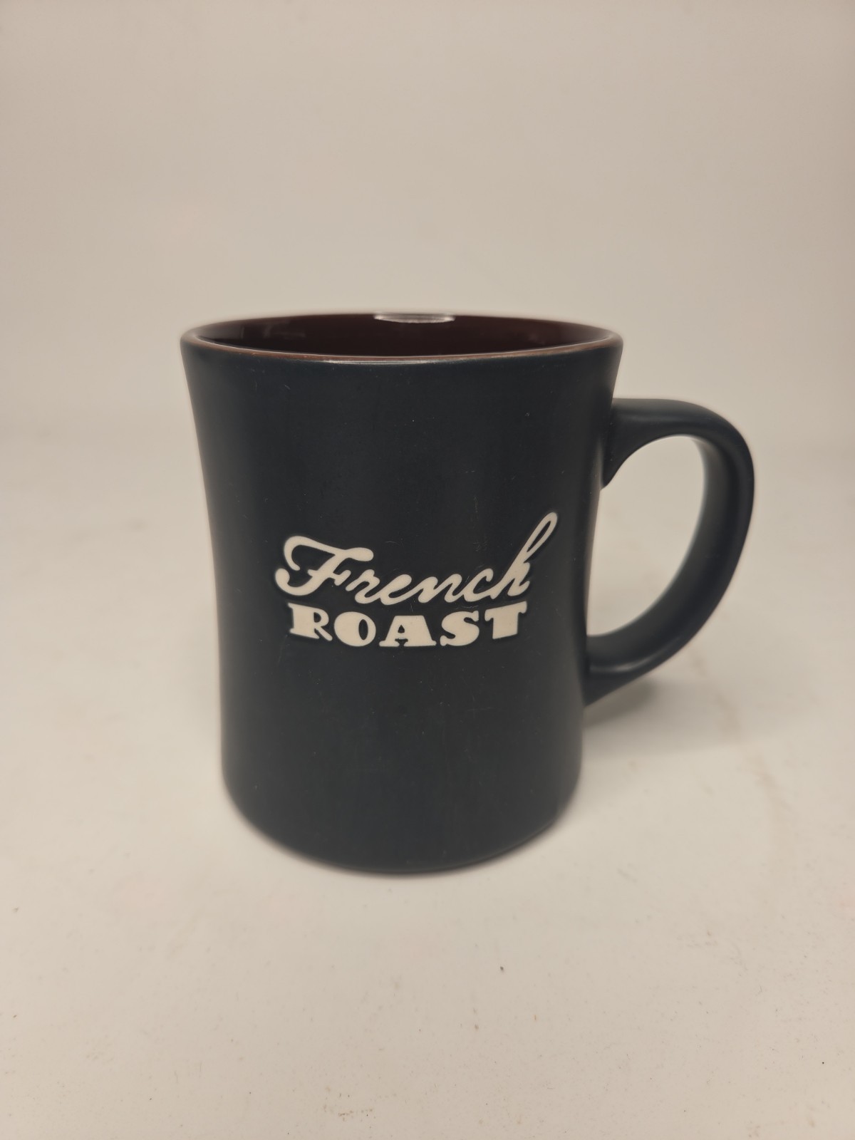 Vntg 2011 Starbucks French Roast Embossed Script Navy Coffee Cup Mug Bone China