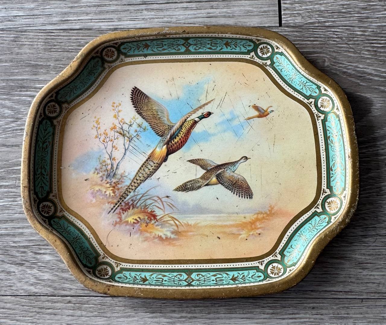 Vintage Baret Ware England Game Pheasants Hors D\'oeuvre Serving Tray No. 155