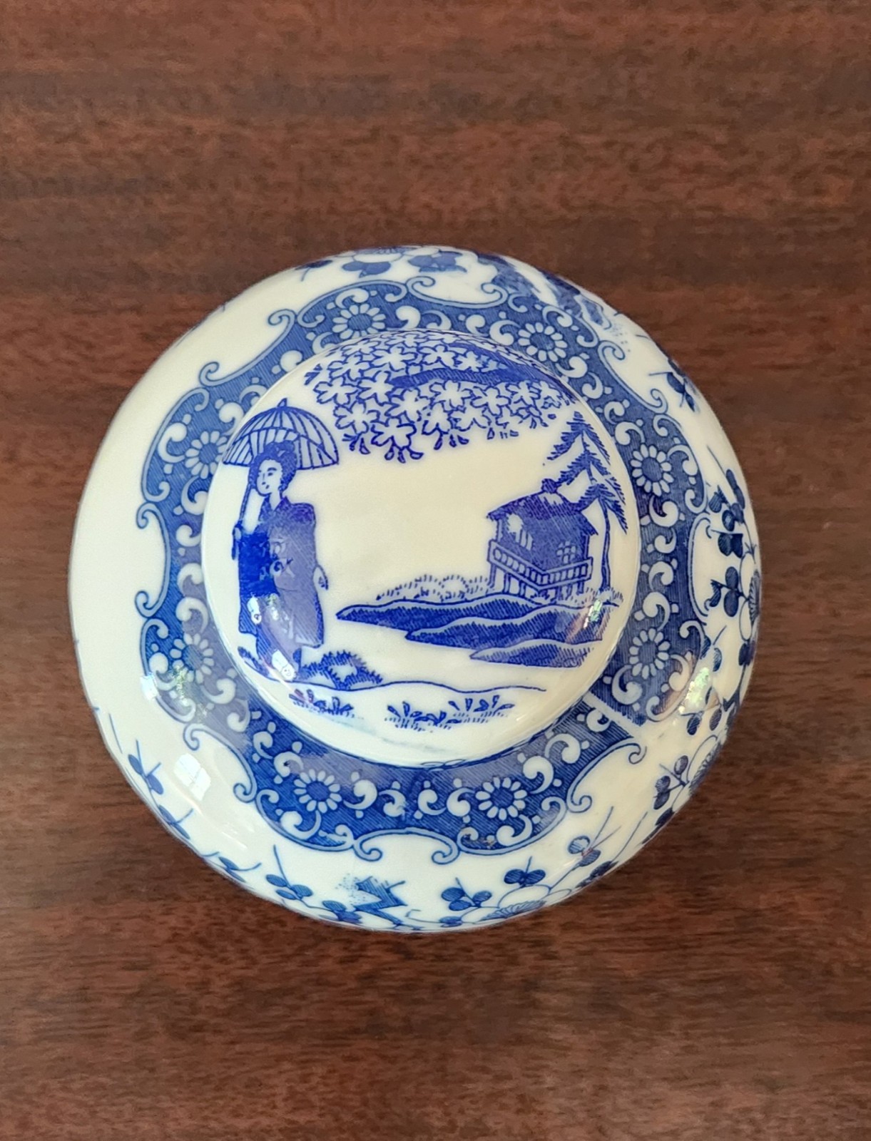 Vintage Cobalt Blue And White Urn Ginger Jar Featuring Cherry Blossoms