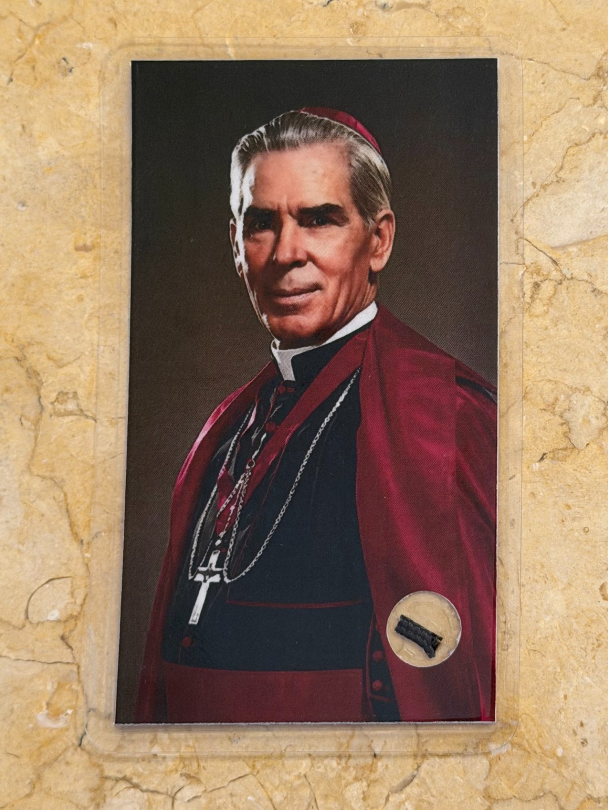 Blessed Fulton Sheen Relic Prayer Card - Laminated