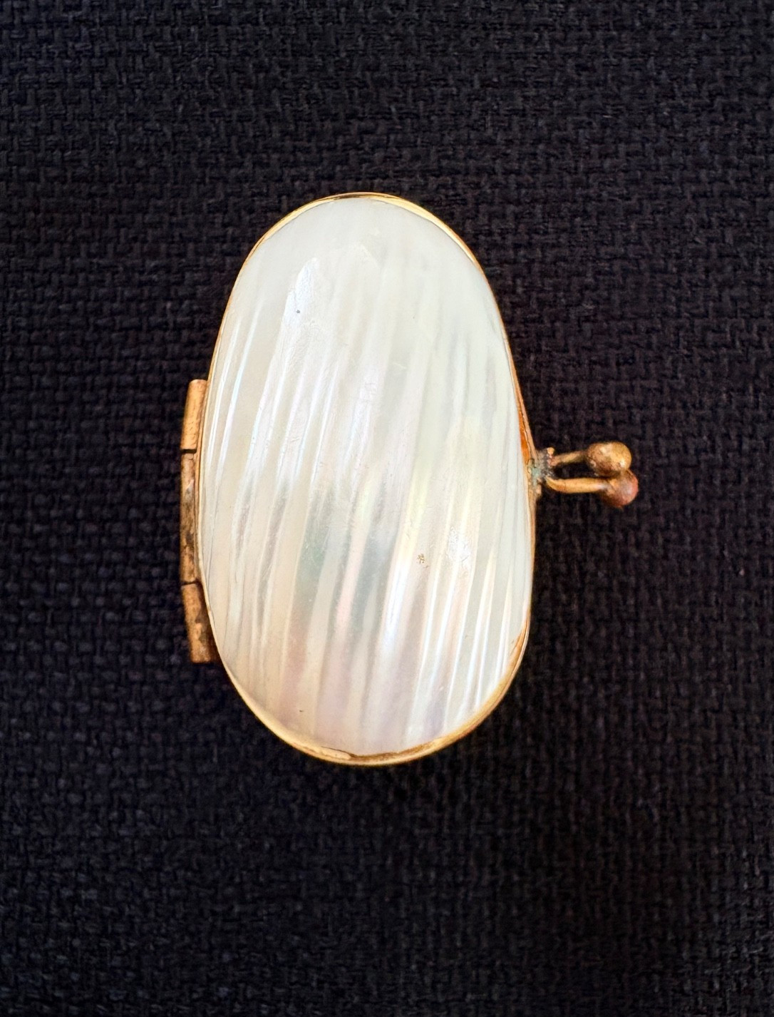 Vintage Natural Mother of Pearl Polished Clam Shell and Brass Trinkek Pill Box 