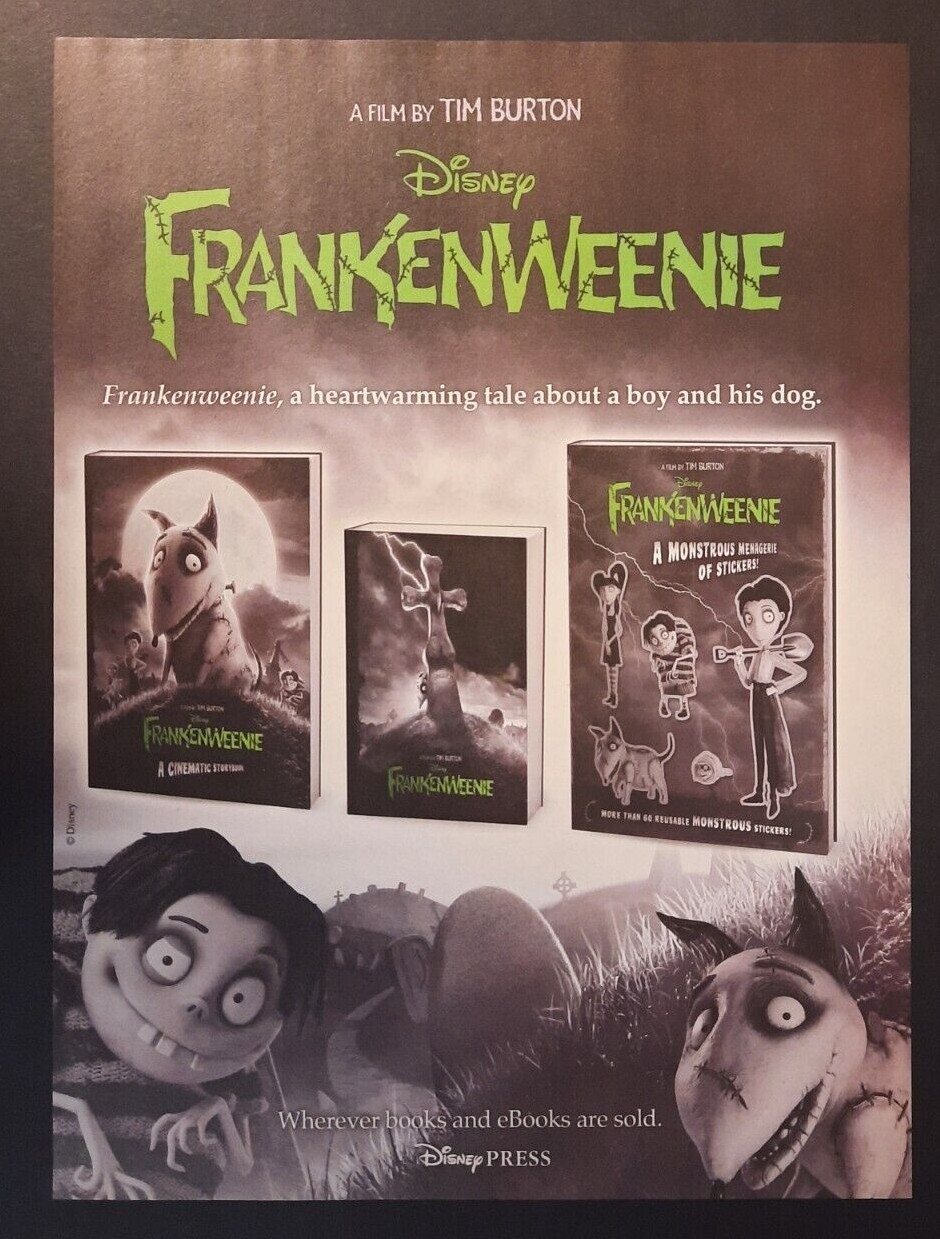 Disney\'s FRANKENWEENIE by Tim Burton 2012 Artwork ~ Magazine Page PRINT AD