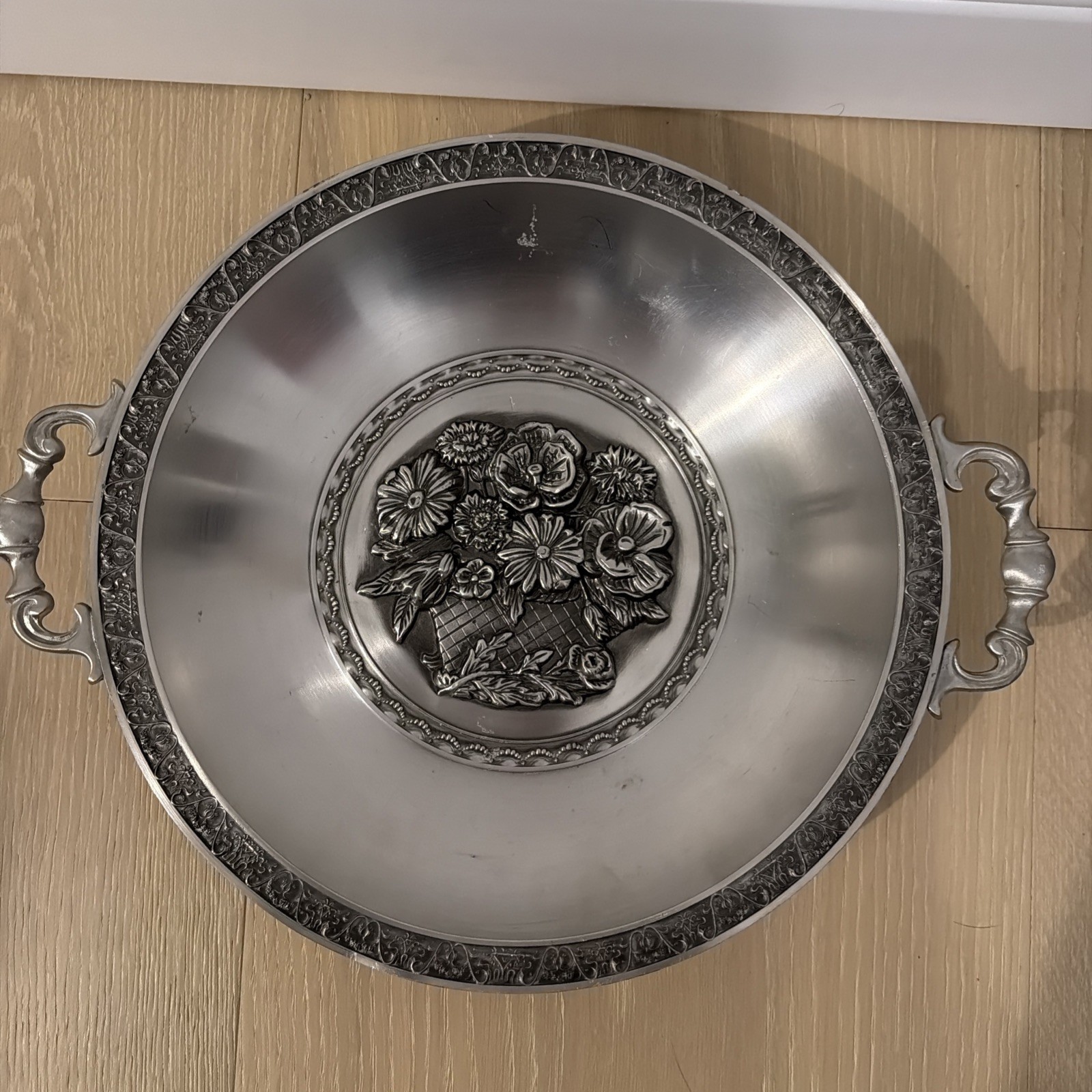 Vintage European Pewter Union Serving Dish With Handles