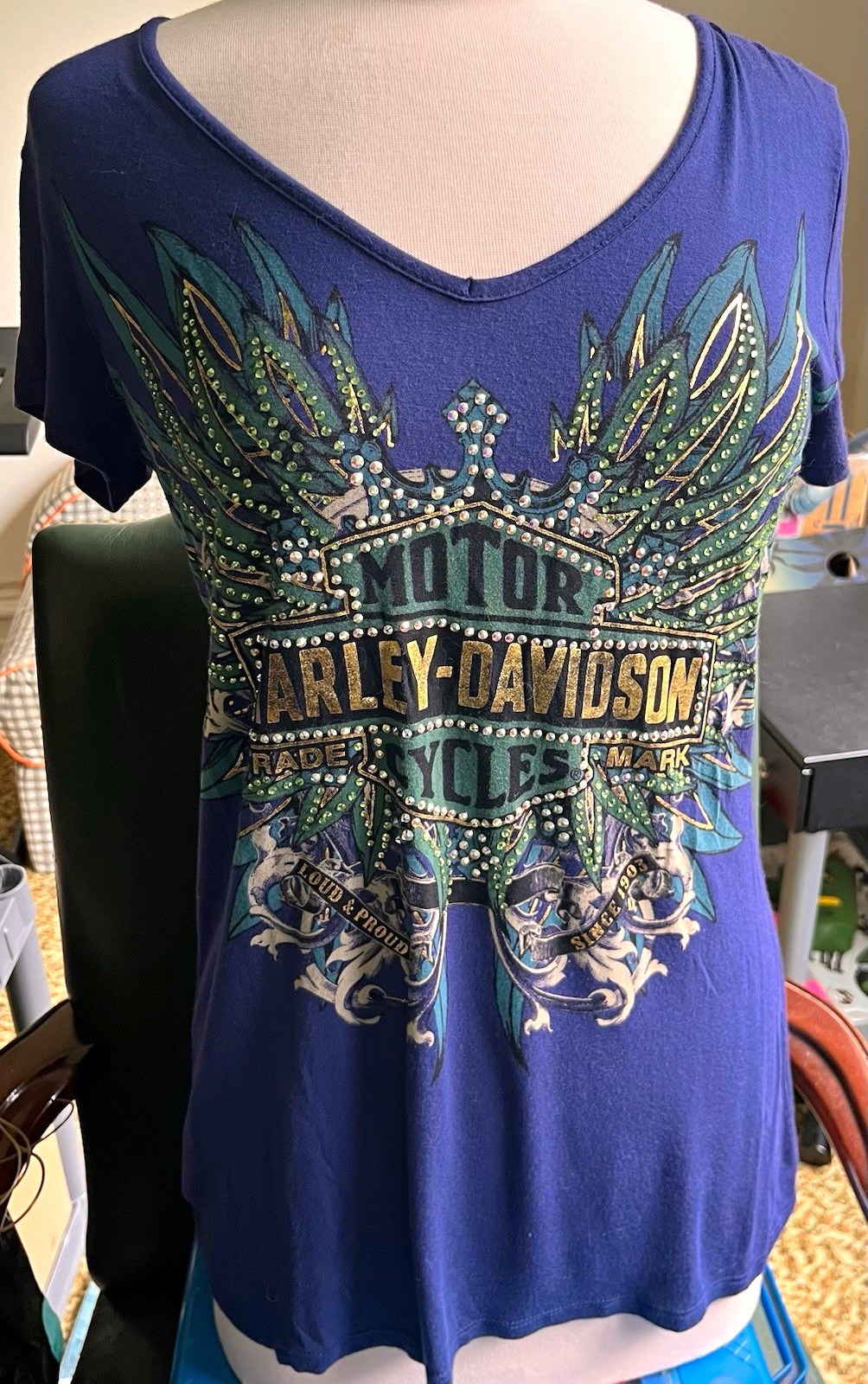 Harley-Davidson Women’s Graphic Short Sleeve Rhinestone Criss Cross Back Tee L Harley-Davidson Women’s Graphic Short Sleeve Rhinestone Criss Cross Back Tee L