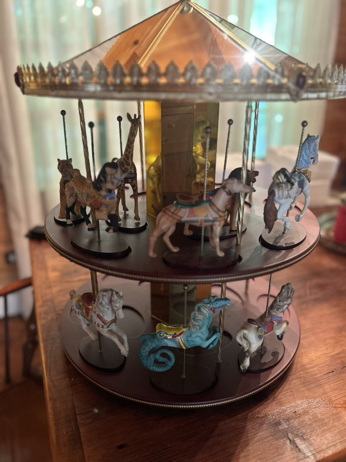 Vintage Franklin Mint Treasury of Carousel w/9 Painted Animals Double Tier