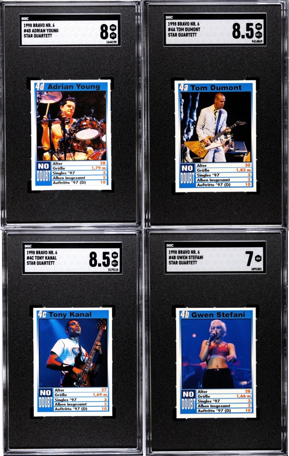 1998 Bravo Star Quartett NO DOUBT rookie set /4 SGC 8 8.5 8.5 7 Gwen Stefani  RC