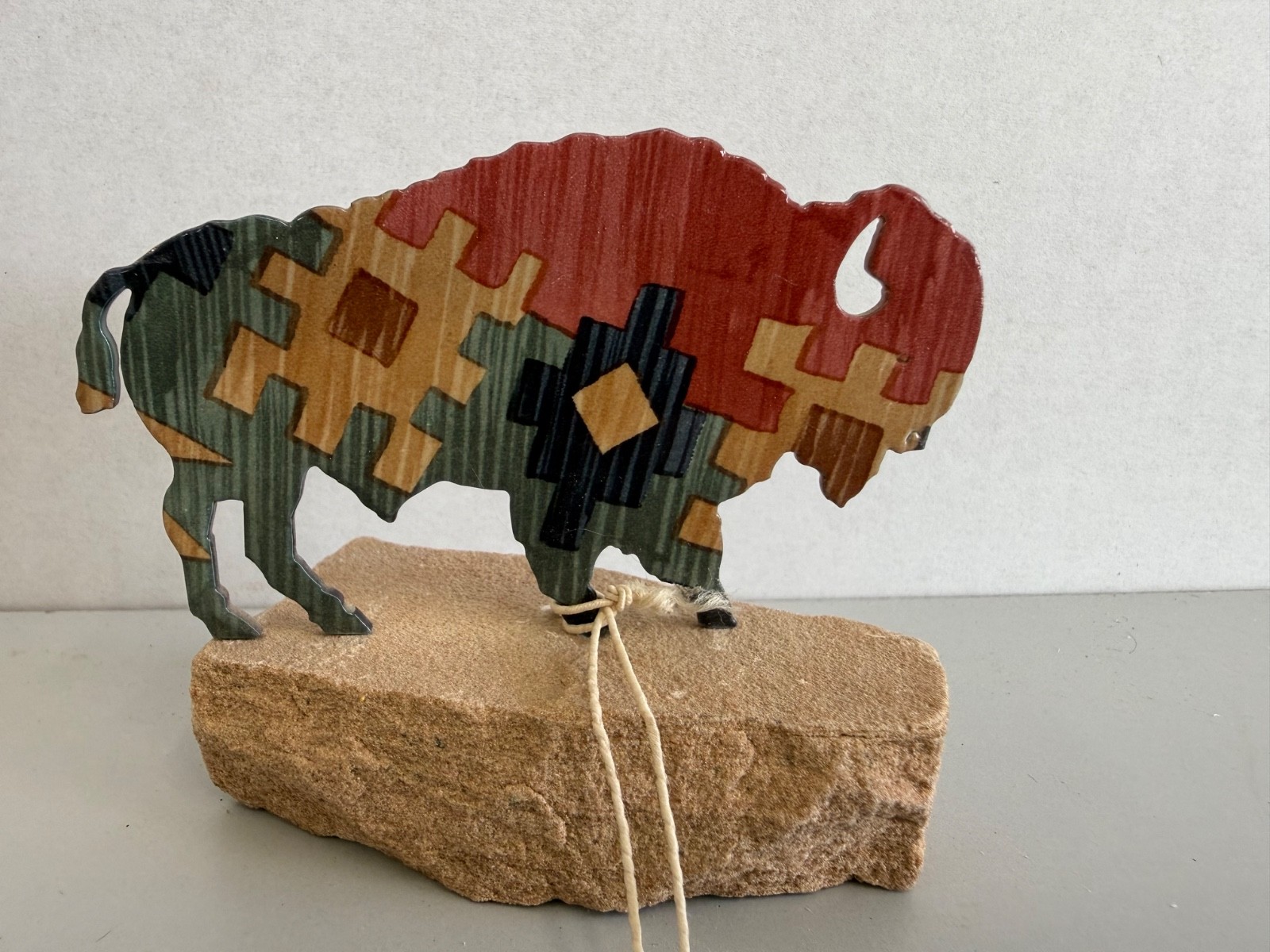Lezart American Bison Buffalo Figurine Southwest Decor Sandstone Base w/ Tag