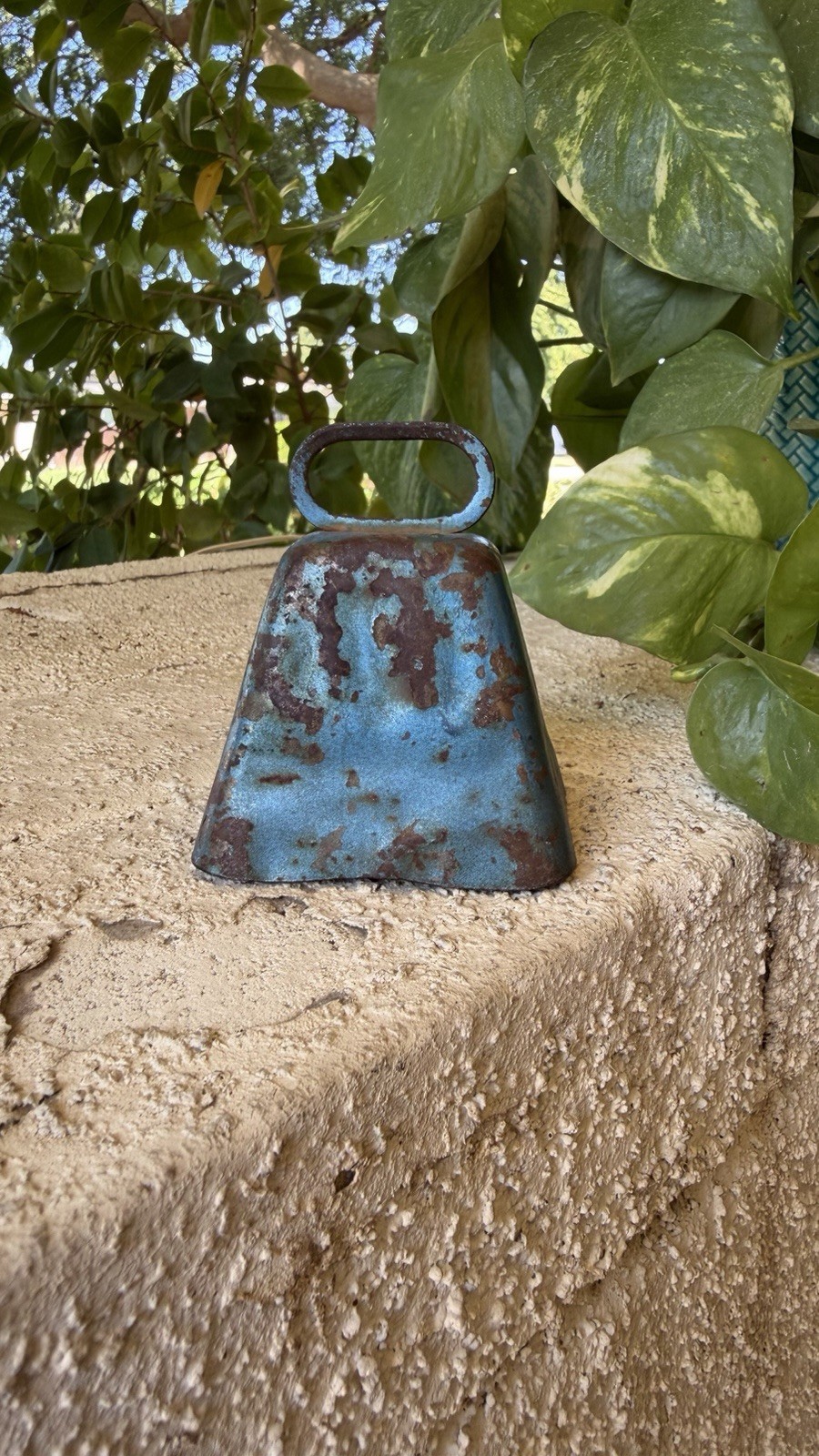 Vintage Primitive Rustic Painted Patina Cow Bell