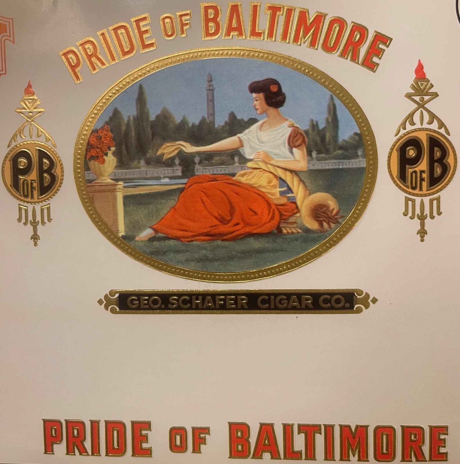 Antique Pride of Baltimore 🏛️ Geo. Schafer Cigar Label Gold Embossed Lithograph