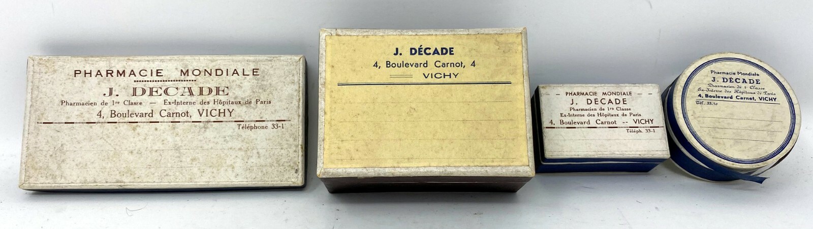Antique 1910s Lot of (4) Pharmacy Paper Pill Box France Vichy Carnot Boulevard