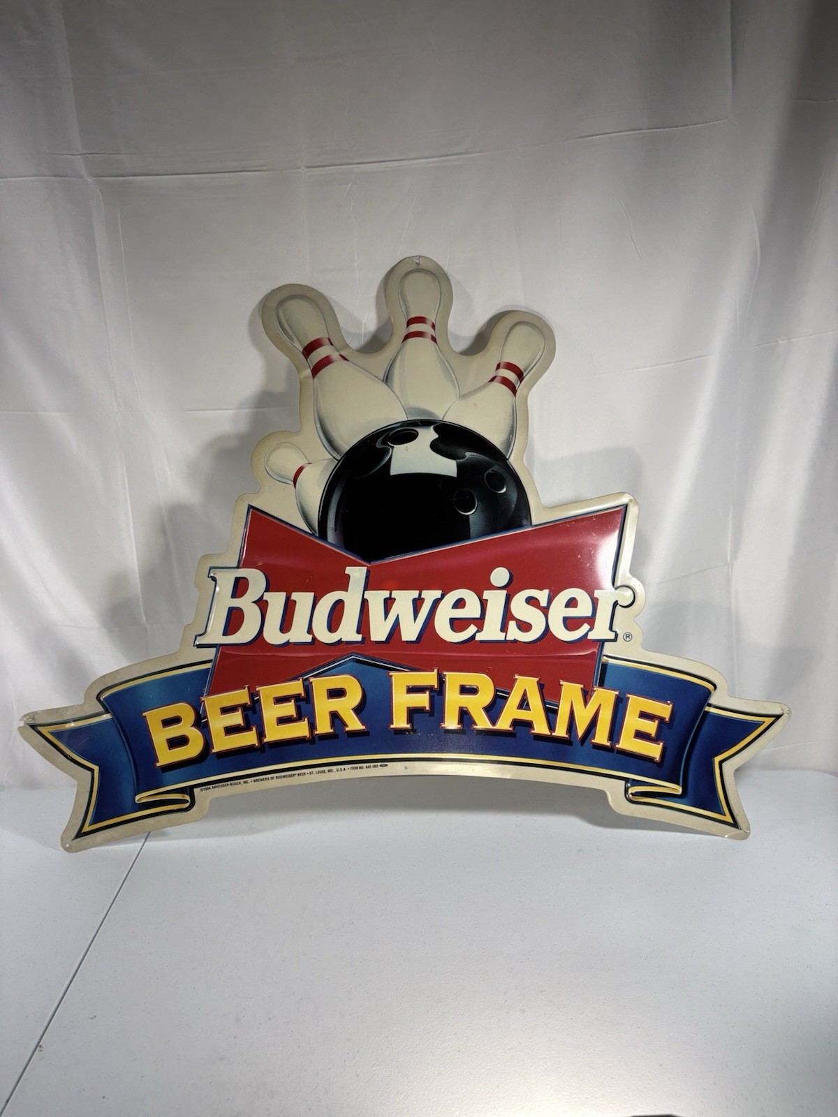 RARE 1994 Budweiser Beer Frame Bowling Sign Large 35” Vintage Bar Advertising