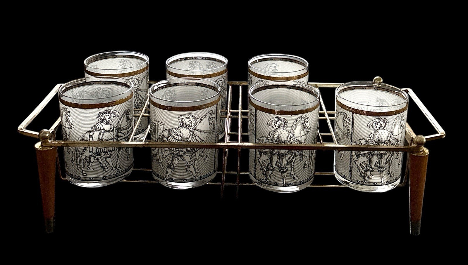 7 Cera Camelot Knights Double Old Fashioned Rocks Whiskey Lowball Glass 22K Gold