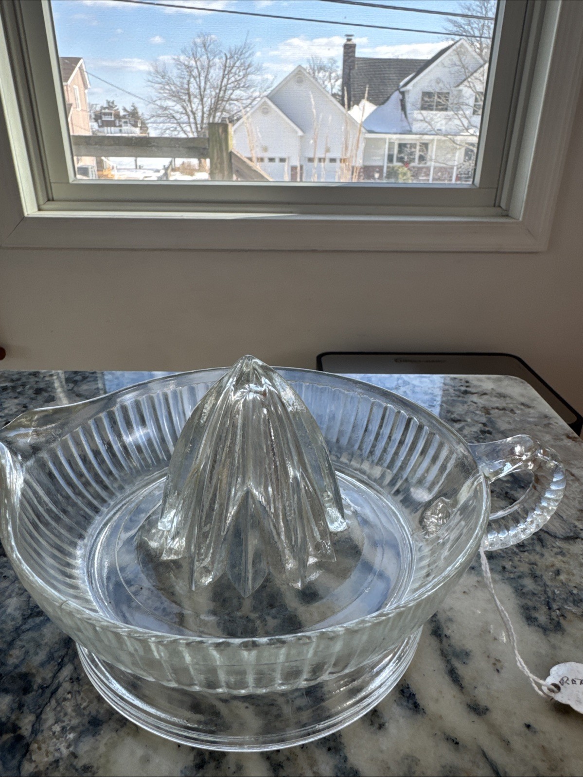 Vtg Clear Glass Reamer/Juicer w/ Footed Base & Handle - 6