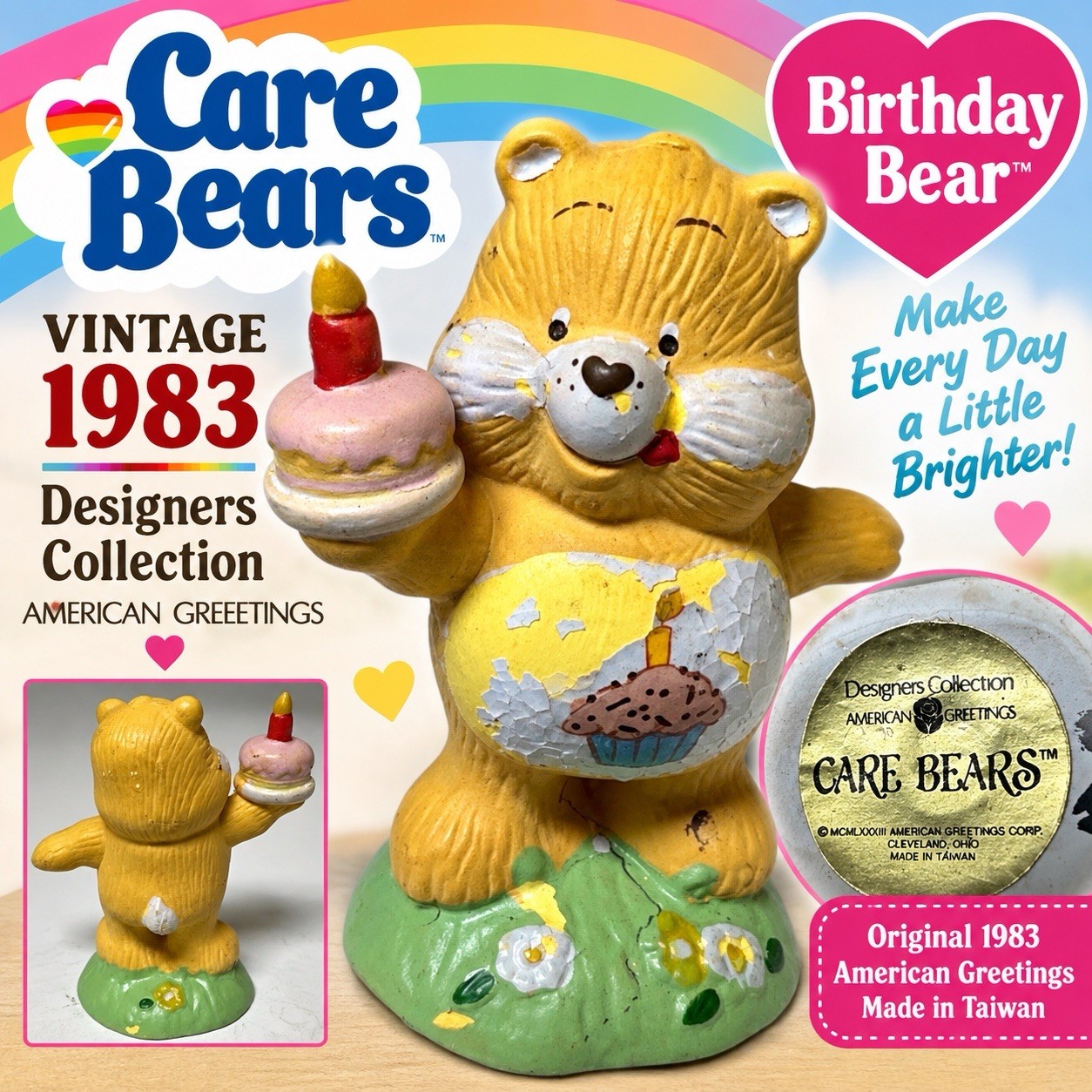 VTG 1983 Care Bears Birthday Bear Ceramic Figurine Designers Collection Taiwan