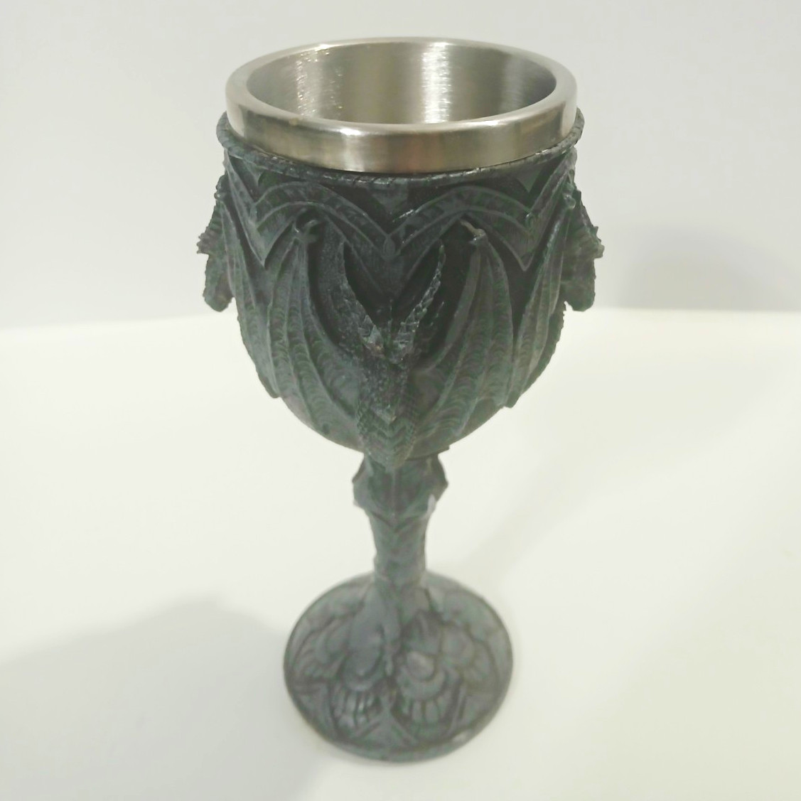 Ebros Winged Dragon Guardians Goblet Chalice Stainless Steel Fantasy