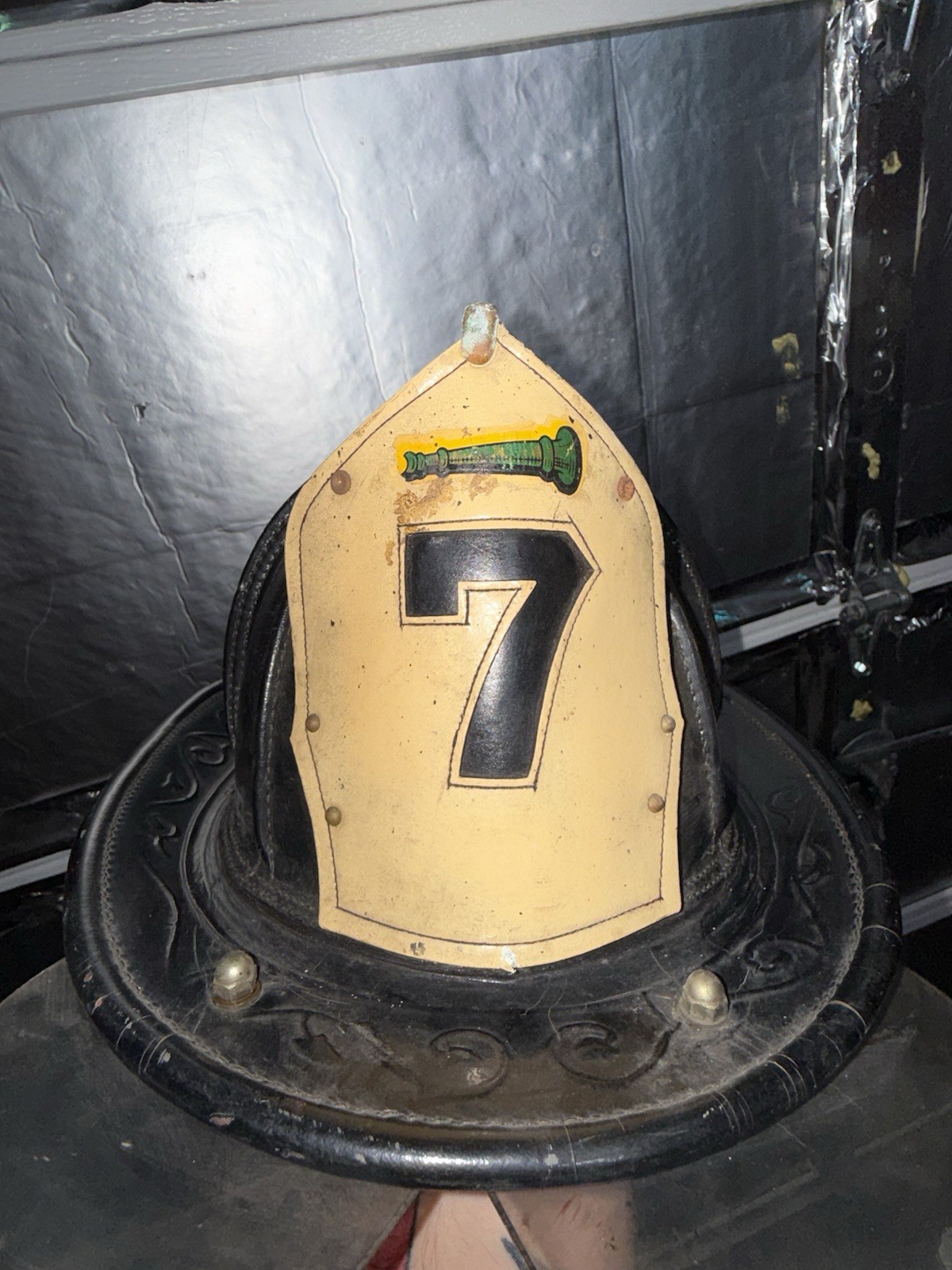 Cairns 5A Leather Firefighter Helmet FDNY New York Fire Helmet Lid Front Antique