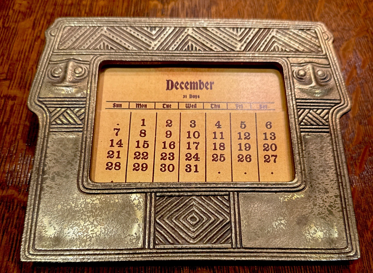 Antique Tiffany Studios New York #1187 American Indian Perpetual Calendar Frame