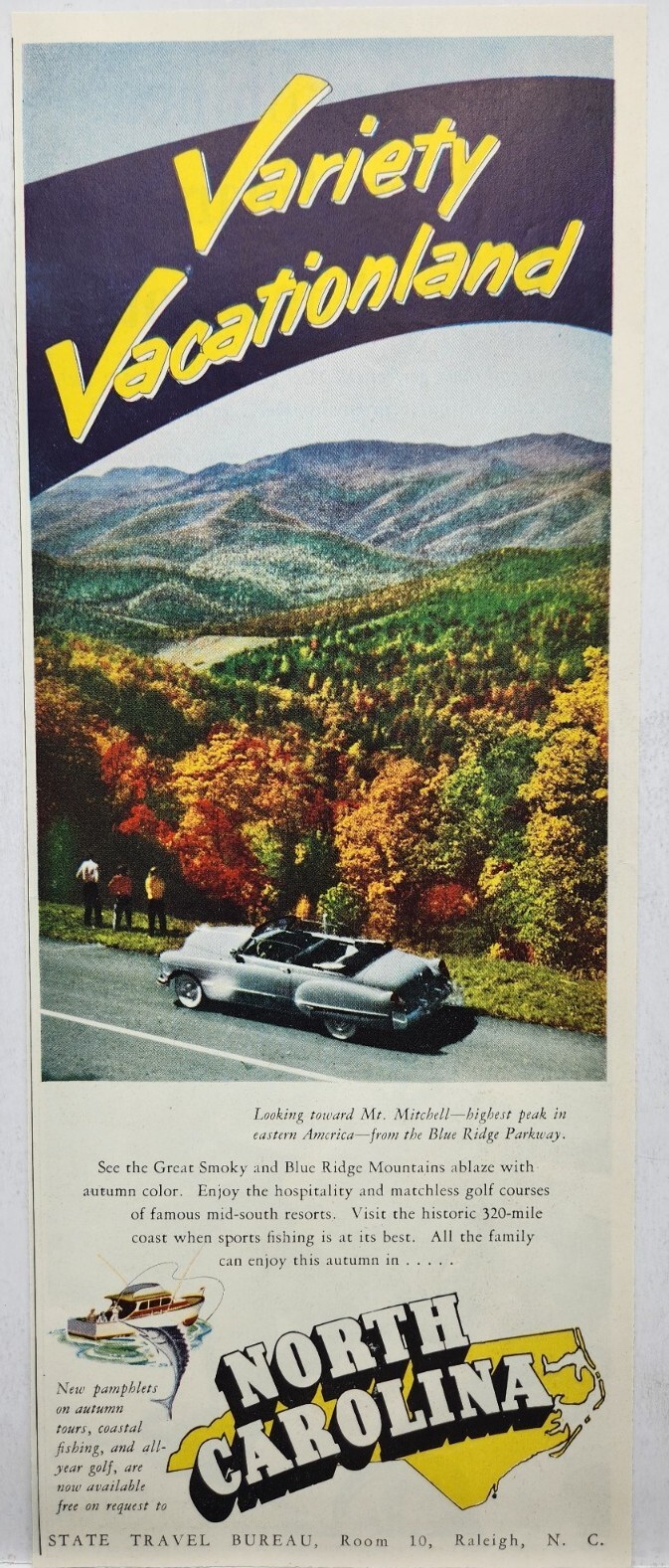 1951 North Carolina Blue Ridge Parkway MCM Original Print Ad Life Magazine 50's