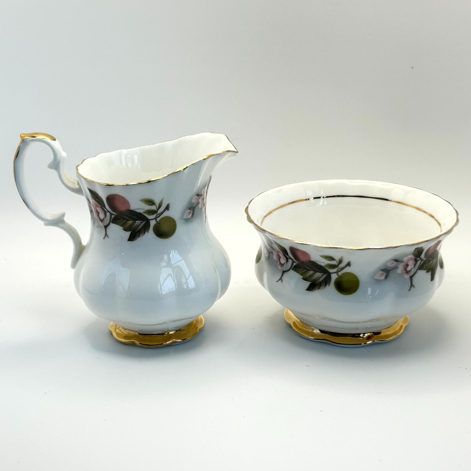 VINTAGE Royal Ardalt Fine Bone China Crabapple Flowers Creamer & Sugar Bowl