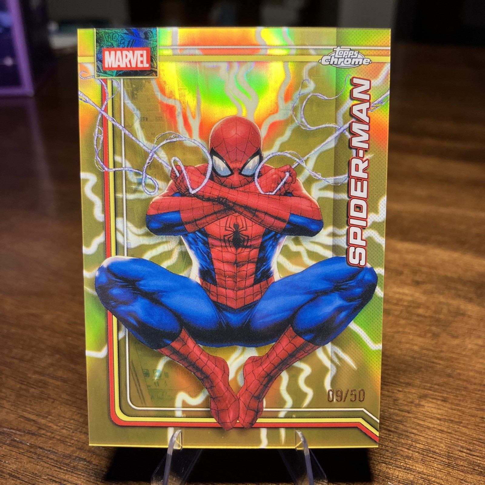 SPIDER-MAN 2026 Topps Chrome Marvels #163 Gold Lightning Refractor 9/50 SSP