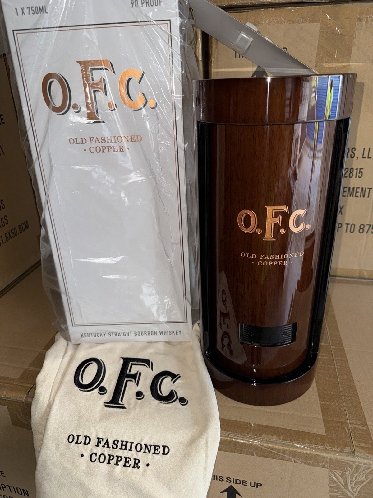 O.F.C.  (Old Fashioned Copper) Empty Wood Display Case, Bag (NO BOTTLE)- NEW