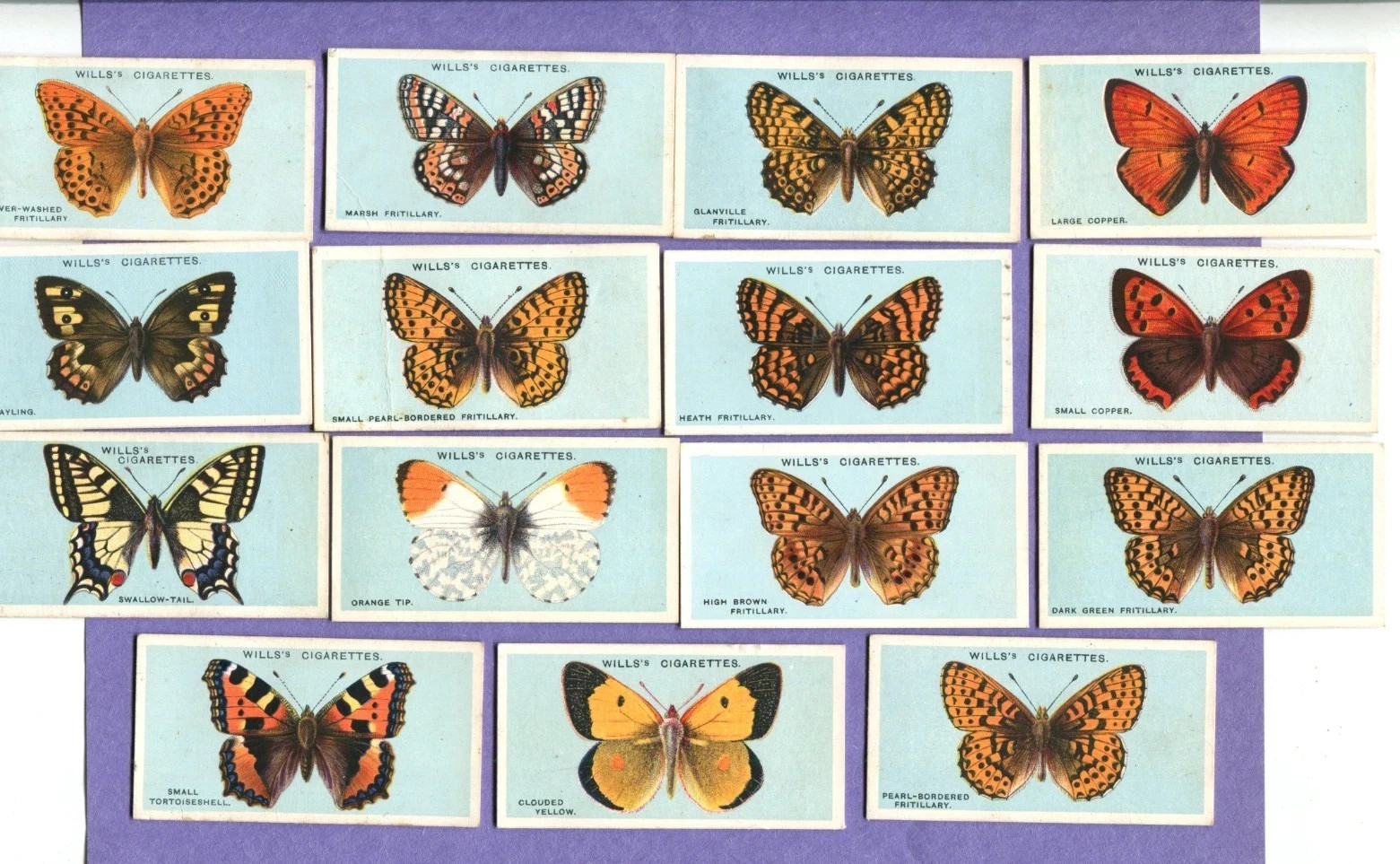 1927 W. D. & H. O. WILLS BRITISH BUTTERFLIES 50 DIFFERENT TOBACCO CARD SET