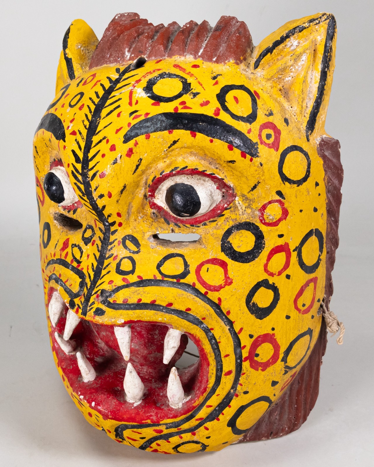 Vintage Guatemalan Artisan Carved and painted Jaguar Folk Art Mask