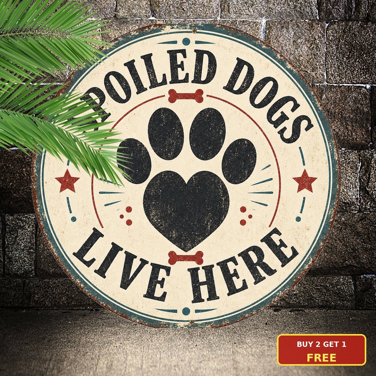 Cute Dog Paw Silhouette Circular Tin Sign Durable Pet Room Plaque