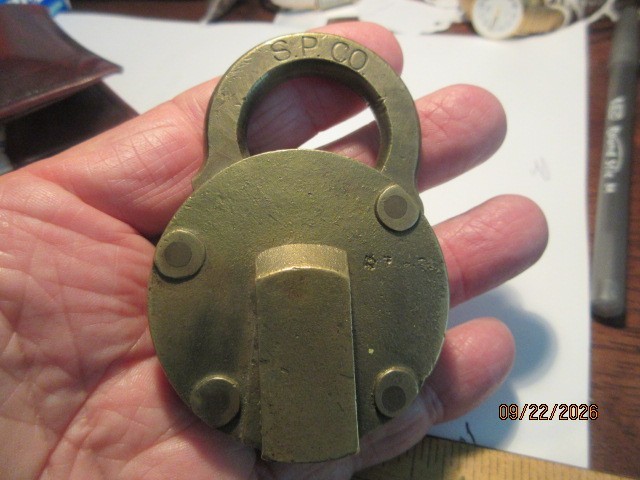 ANTIQUE SOUTHERN PACIFIC SPCO EAGLE SOLID BRASS RAILROAD LOCK