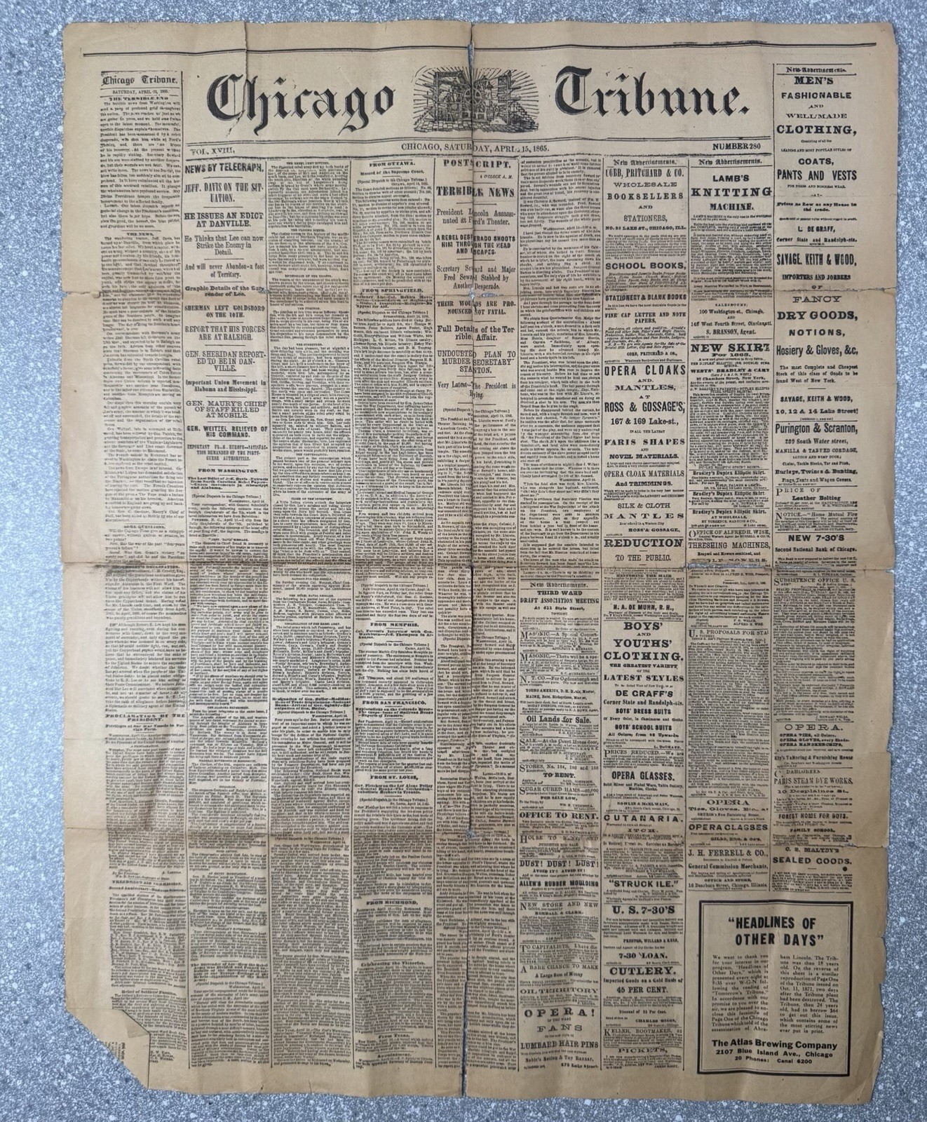 Vintage 1871 Chicago Tribune Great Chicago Fire Newspaper Reprint Historical Art