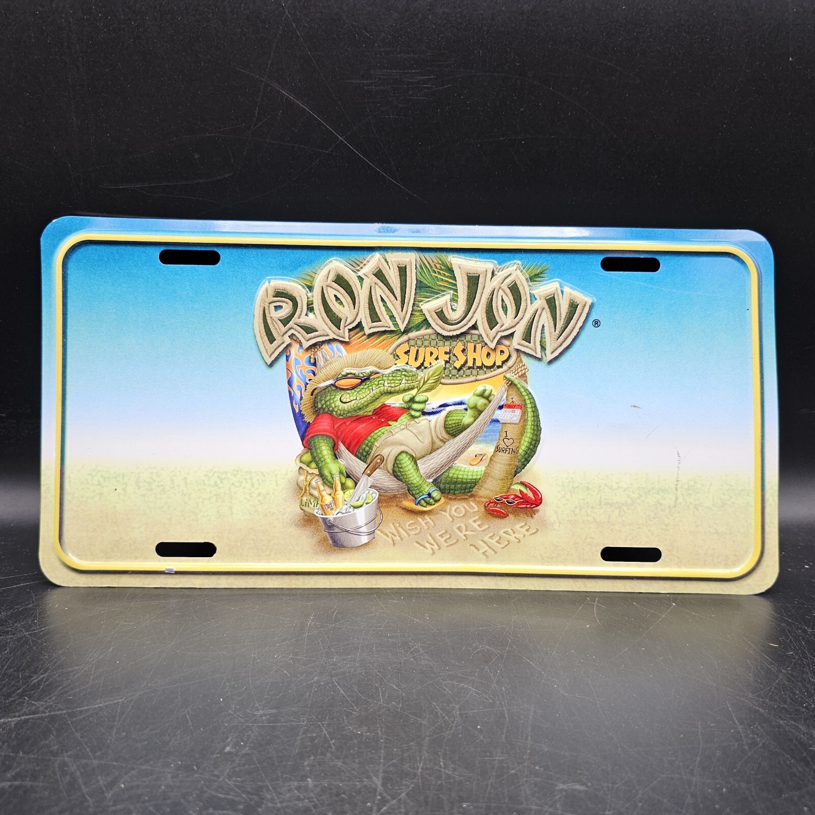 Vintage Ron Jon Vanity License Plate Alligator Wish You Were Here