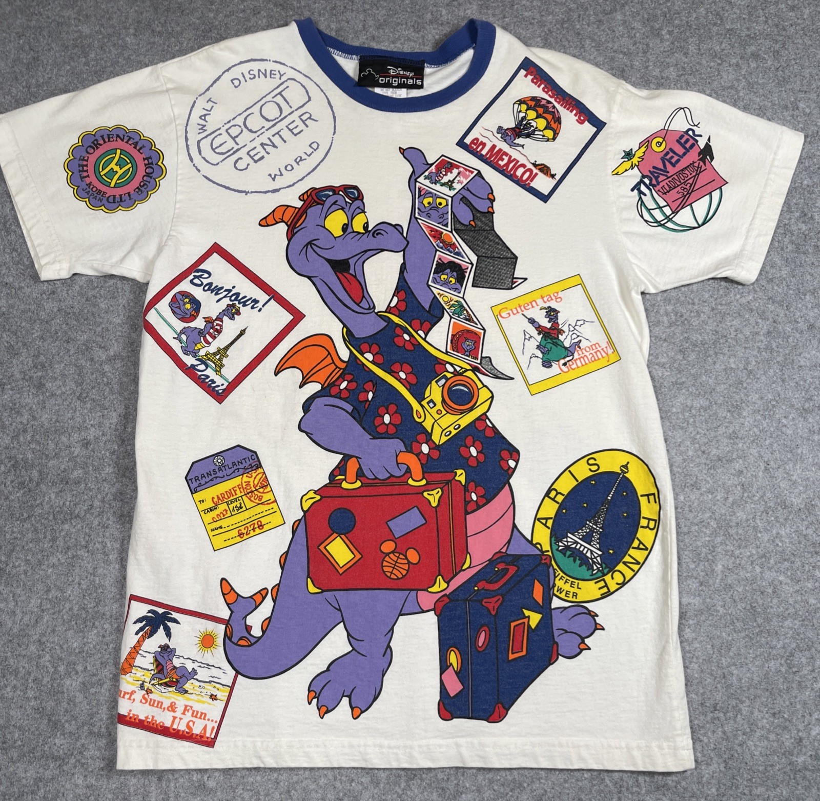 Vintage Disney Epcot Center Figment AOP Short Sleeve T-Shirt Size Small/Medium