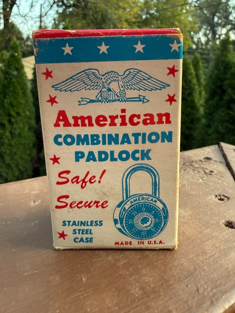 Vintage American Lock Co Combination Padlock Style 300 w/ Box & Combo Tag