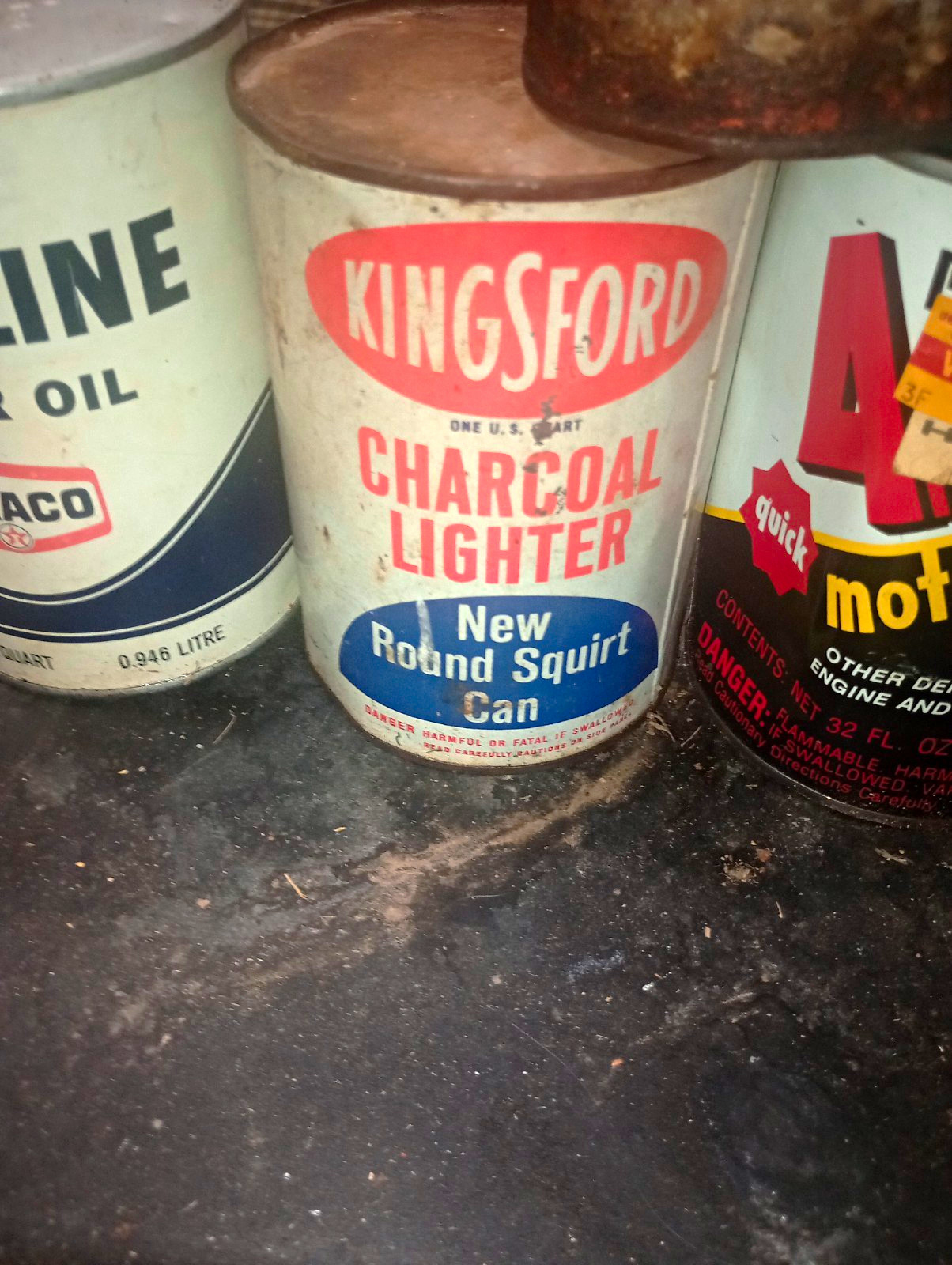 Kingsford Vintage Charcoal Lighter Advertising Can, White/Red/Blue Gas & Oil