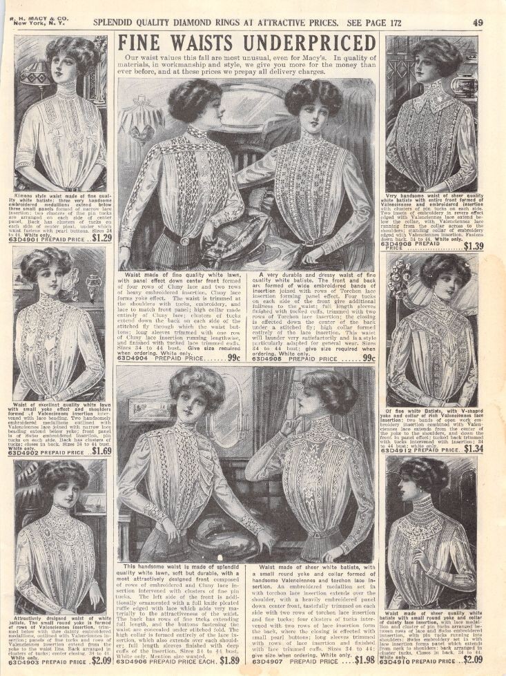 Vintage Print Ad Ladies Misses Women\'s Waist Blouses Tailored 1910s Macy\'s 1911