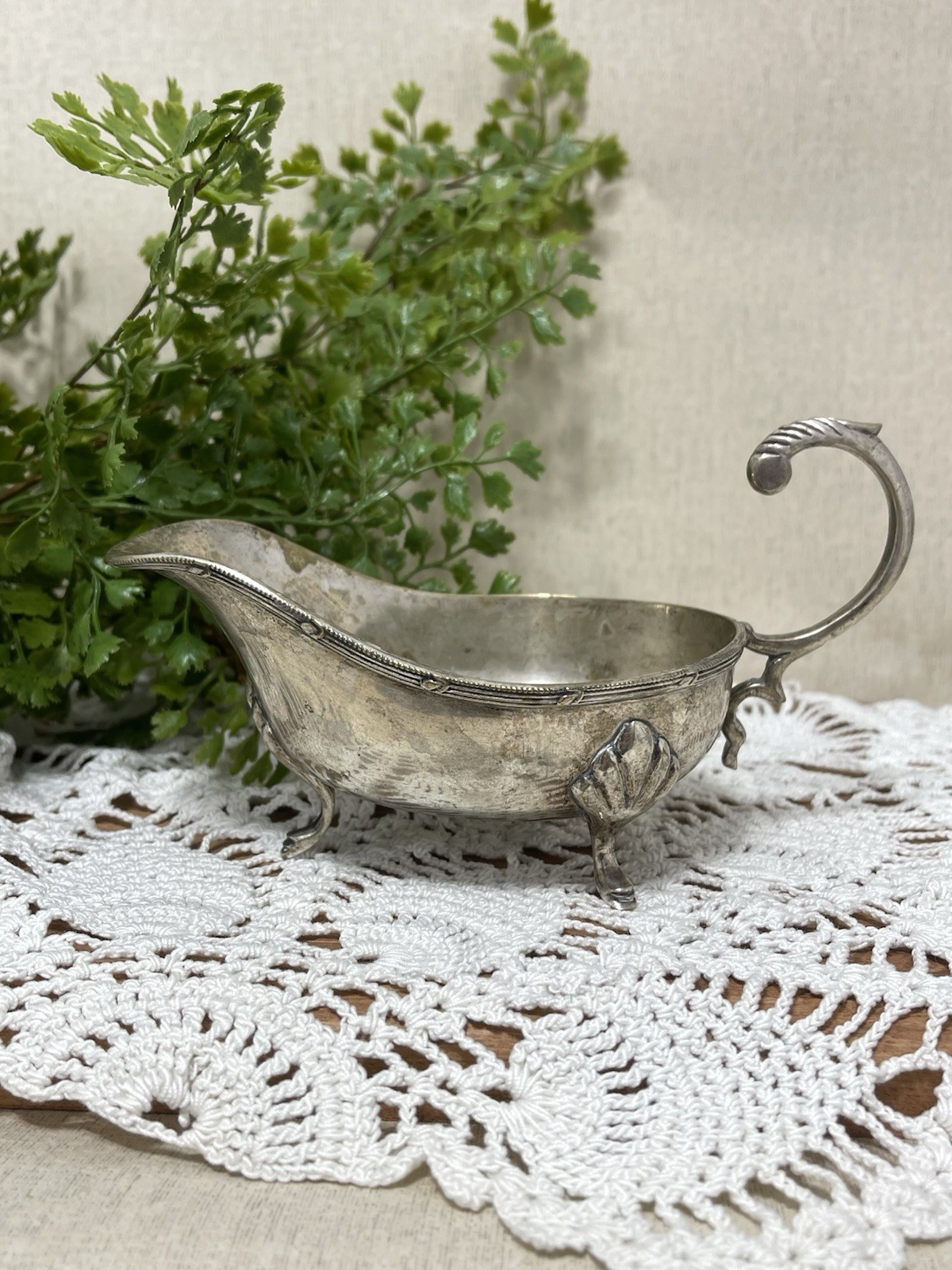 Ornate Vintage Silver Plated Gravy Boat  Sauce Footed Victorian Style Handle
