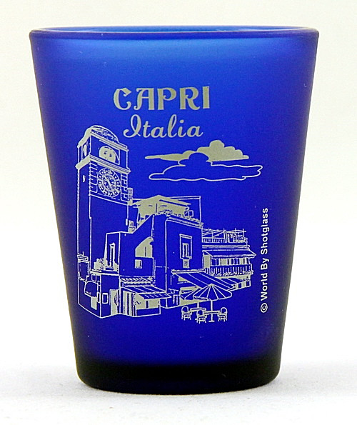 CAPRI ITALY COBALT BLUE FROSTED SHOT GLASS SHOTGLASS