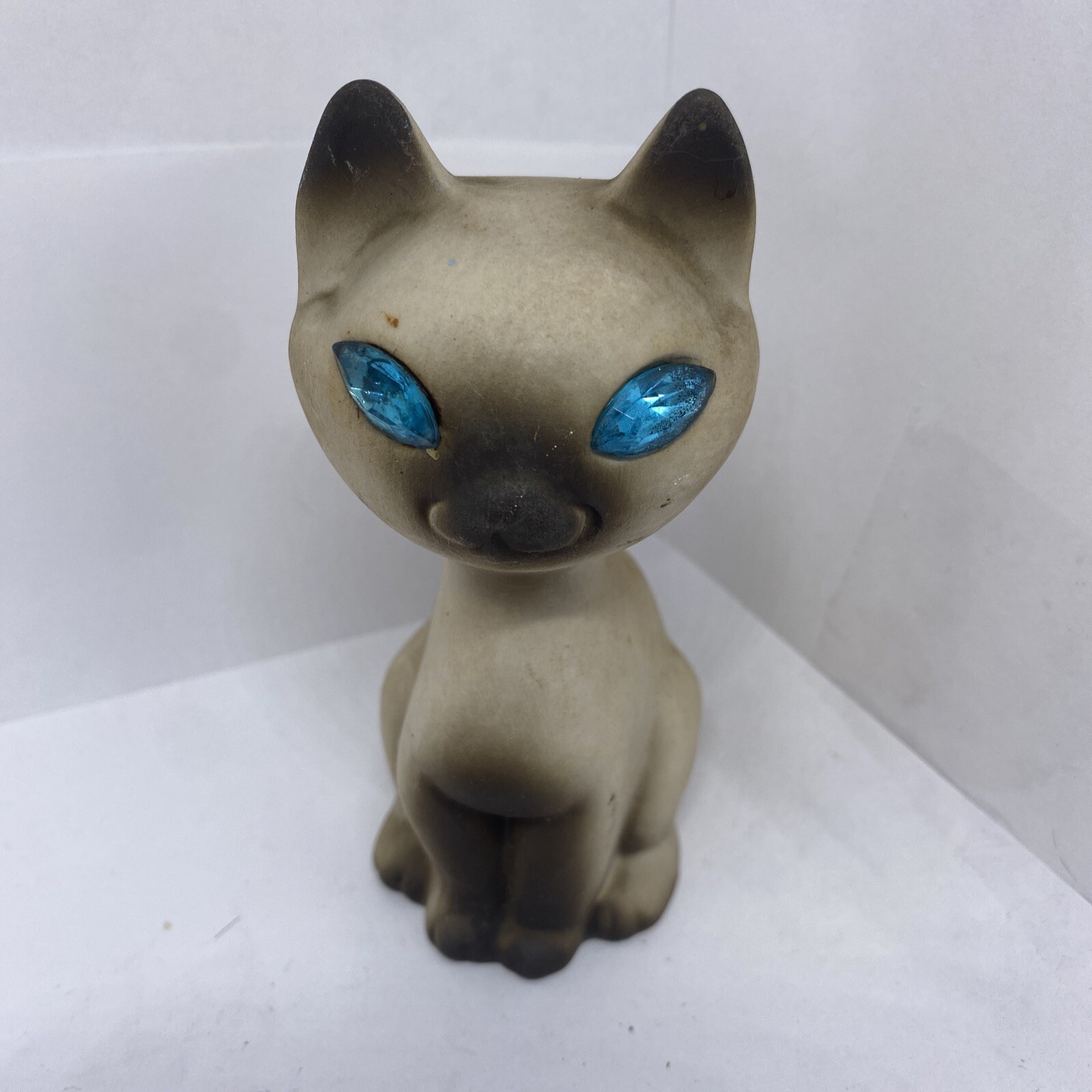 Vtg Roselane CALIF. U.S.A. Siamese Cat Blue Rhinestone Eyes 4”