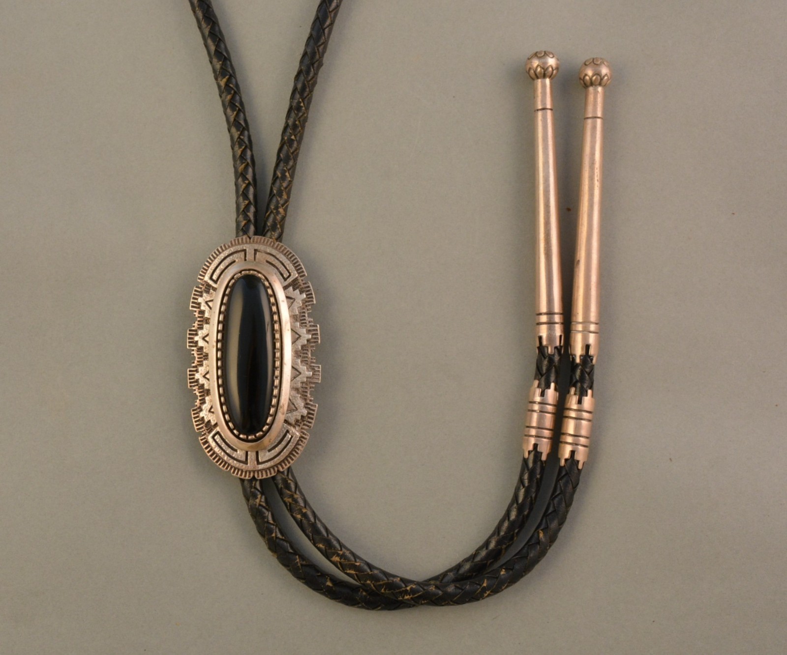Toney Mitchell - Large Navajo Intricate Sterling Silver with Onyx - Bolo Tie