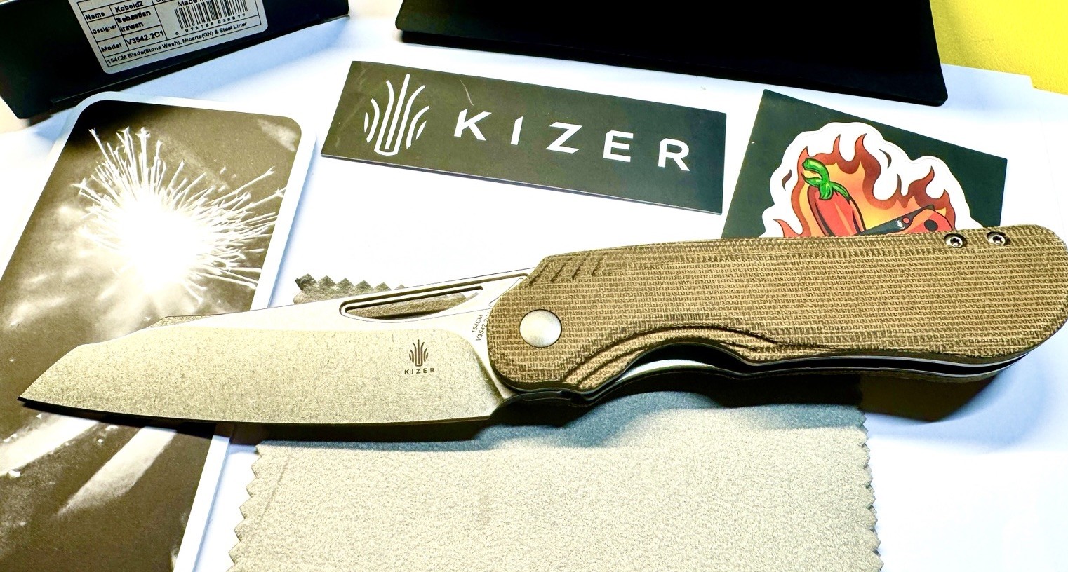 Kizer V3542.2C1 Kobold 2.0 Liner Lock Green/Beige Micarta 3.66