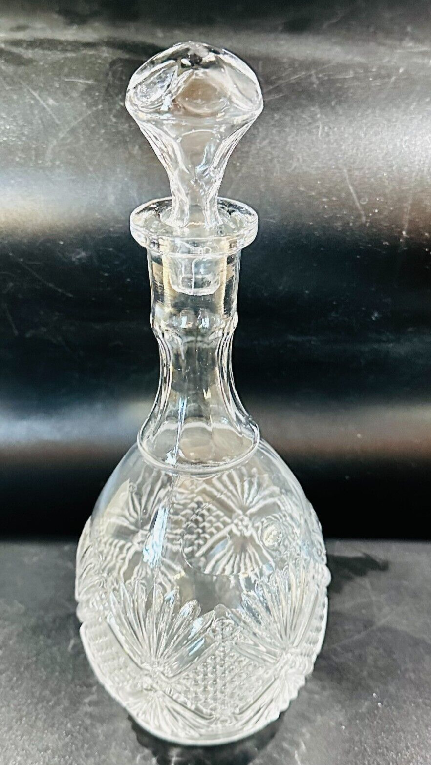 vtg EAPG pressed glass decanter w stopper