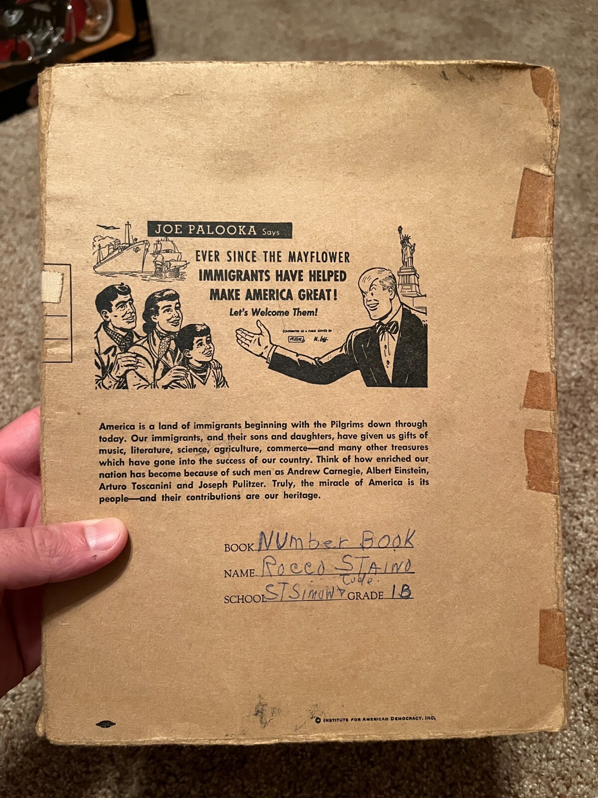 VINTAGE 1949 RARE Joe Palooka Comics Pro-Immigrant School Book Cover Anti-Bully