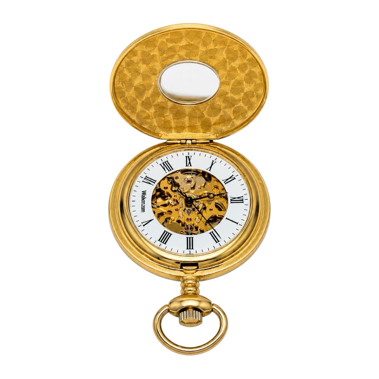 Vintage Majestron 17 Jewel Skeleton Mechanical Pocket Watch Gold Tone w/ Chain