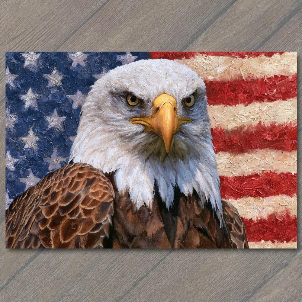 POSTCARD Eagle Bald Eagle American Flag Stars Stripes Patriotic USA Bold
